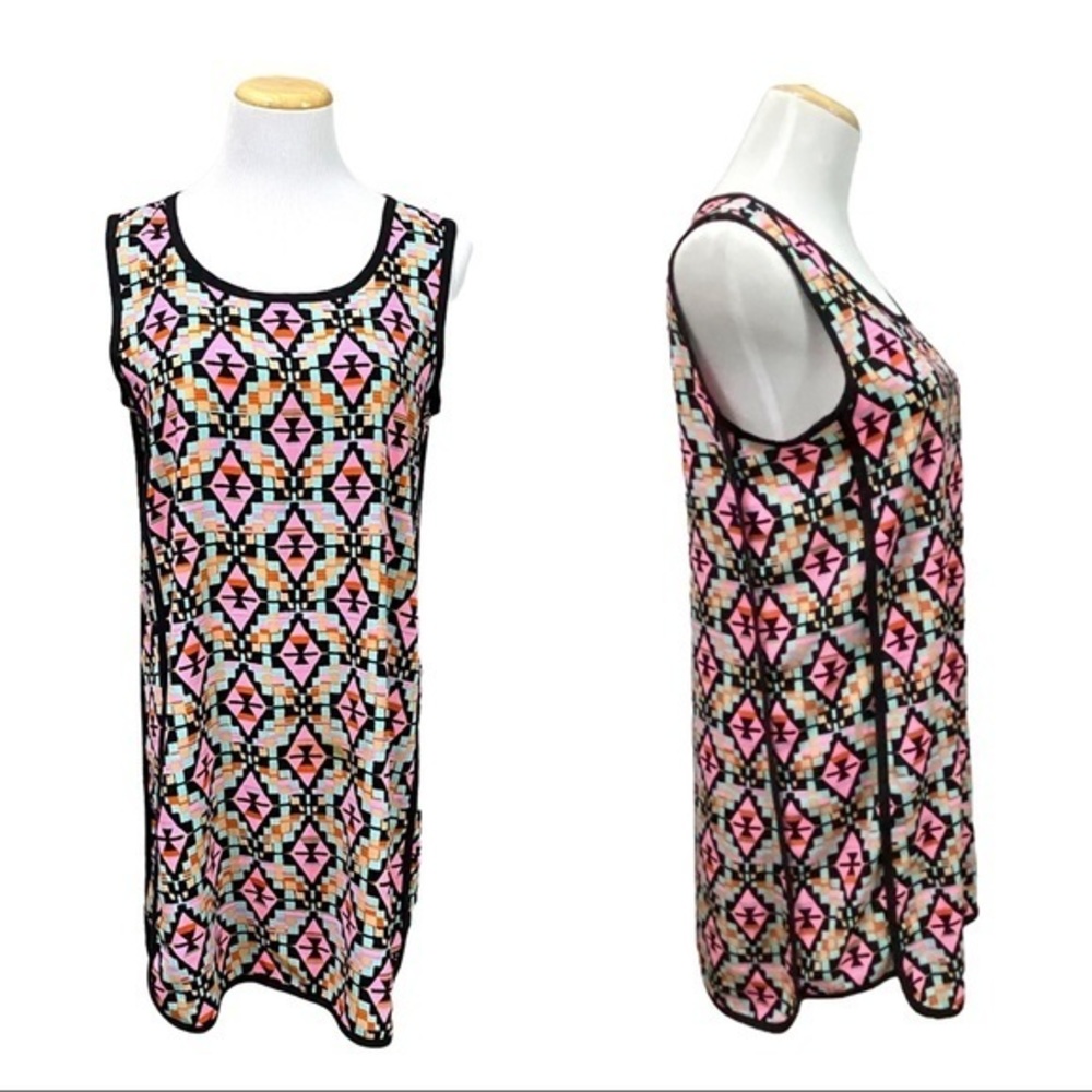 Anthropologie Pink and Black Geometric Midi Dress